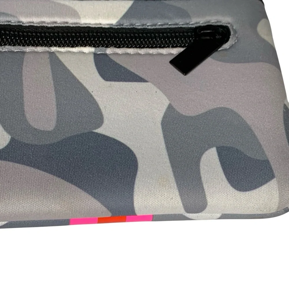 Haute Shore neoprene card keychain‎ case in gray camo and neon pink.